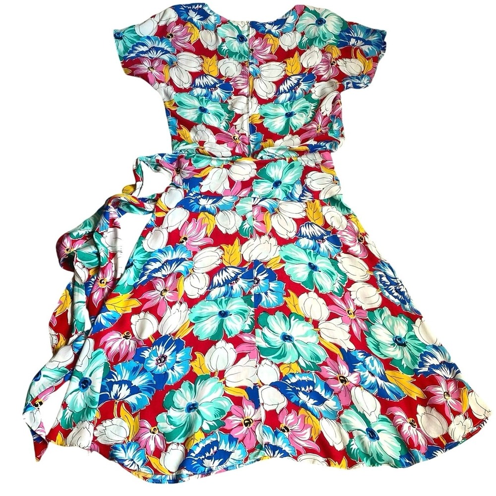 VTG 70s 80s The Kollection Floral Midi Dress SZ 6 Wide Sash Tie Resort Tropical - Picture 6 of 12